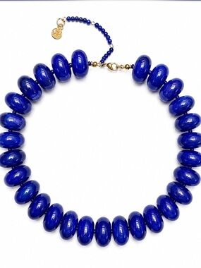 Lapis Lazuli Oval Pebble Bead Choker Necklace with extender